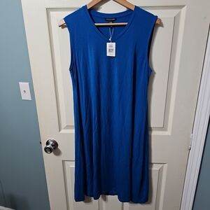 Eileen Fisher V/Scoop Neck Midi Dress Women's S Blue Jersey‎ Knit NWT BB2
